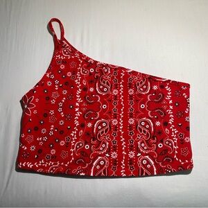 Forever 21 Red Paisley One-Shoulder Tank Top